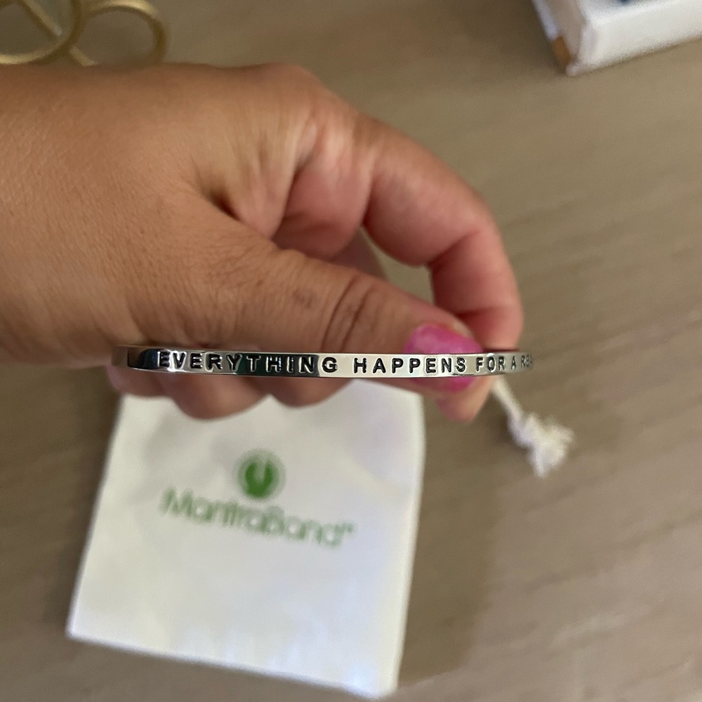 Everything happens for a reason- MantraBand. Silver. NEW. Comes with bag.